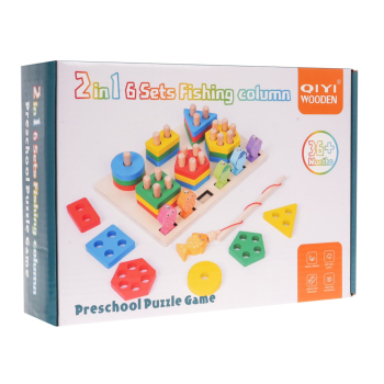 Drewniana Zabawka Edukacyjna 2w1 dla dzieci 3+ Układanka sensoryczna + Gra Łowienie rybek